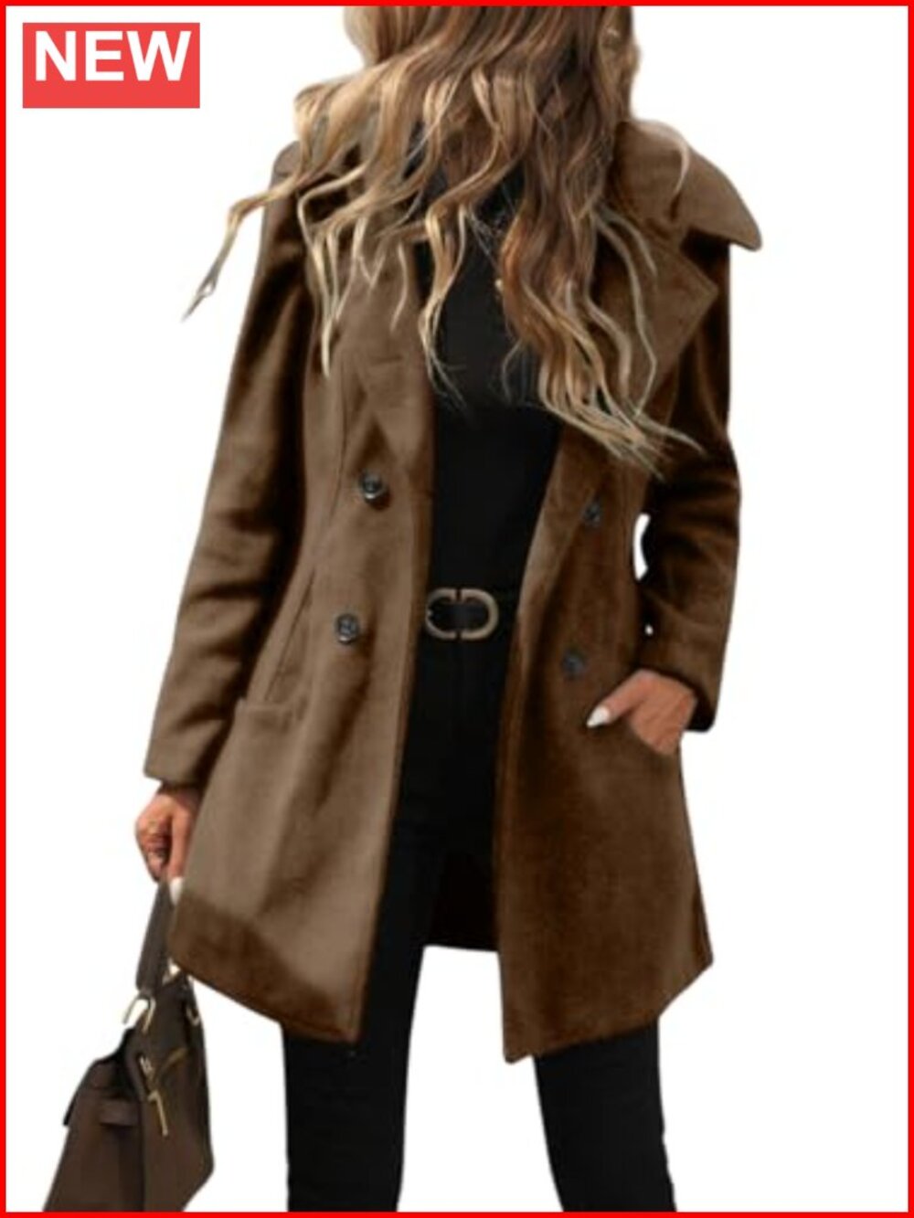 Women's Double Breasted Hooded Wool Blend Peacoat Winter Trench Coat